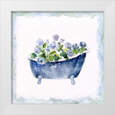 Blue Bouquet Bath II White Modern Wood Framed Art Print by Swatland, Sally