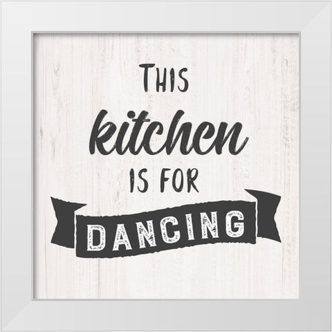 Dancing Kitchen White Modern Wood Framed Art Print by CAD Designs