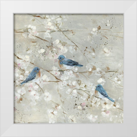 Blue Bird Melody White Modern Wood Framed Art Print by Swatland, Sally