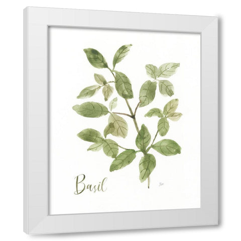 Herb Basil White Modern Wood Framed Art Print by Nan