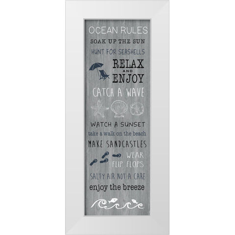 Ocean Rules White Modern Wood Framed Art Print by CAD Designs