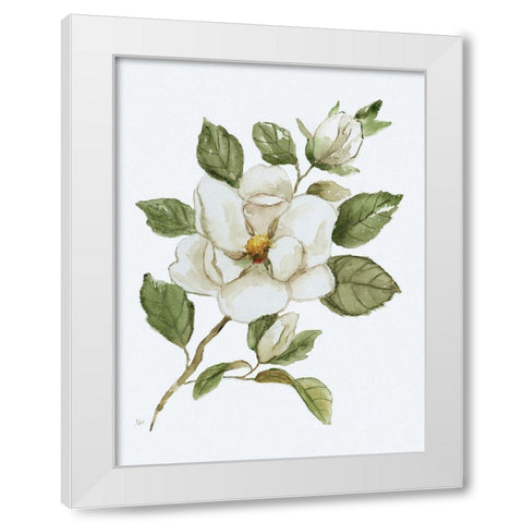 Magnolia Morning I White Modern Wood Framed Art Print by Nan