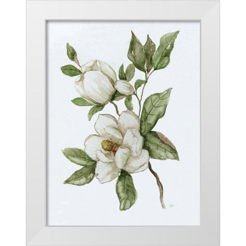 Magnolia Morning II White Modern Wood Framed Art Print by Nan