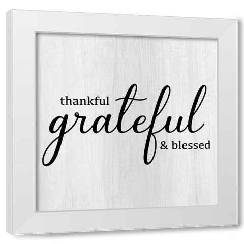 Thankful White Modern Wood Framed Art Print by CAD Designs
