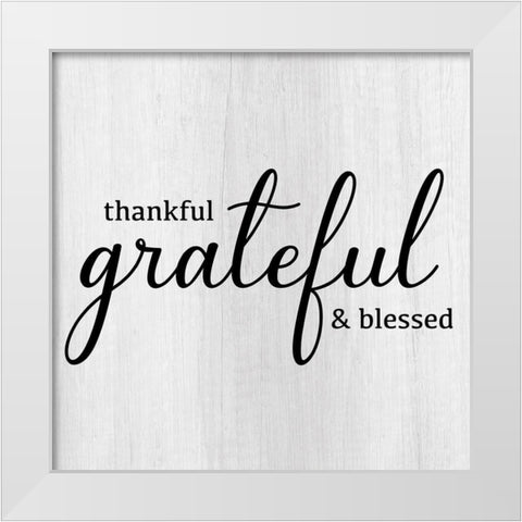 Thankful White Modern Wood Framed Art Print by CAD Designs