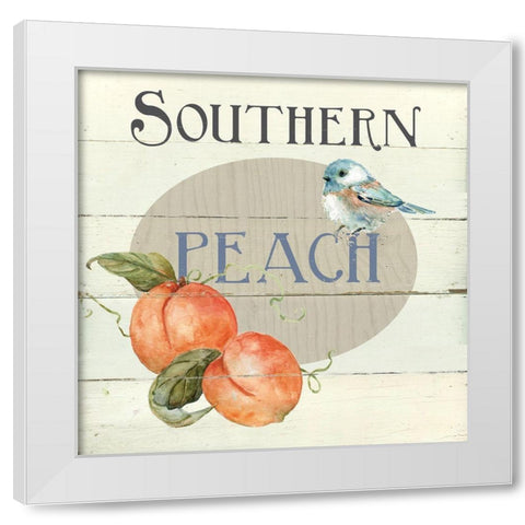 Peach Tree Bird II White Modern Wood Framed Art Print by Robinson, Carol