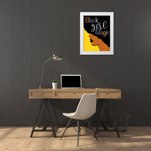 Black Girl Magic White Modern Wood Framed Art Print by CAD Designs