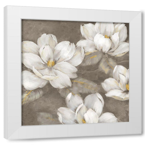 Magnolia Twilight White Modern Wood Framed Art Print by Nan