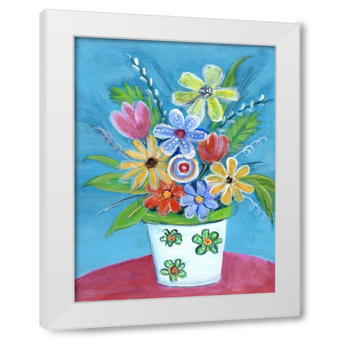 Bright Retro Flowers I White Modern Wood Framed Art Print by Dunlap, Marilyn