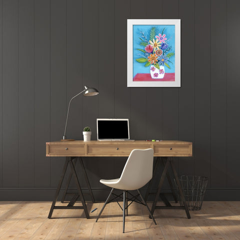 Bright Retro Flowers II White Modern Wood Framed Art Print by Dunlap, Marilyn