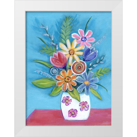 Bright Retro Flowers II White Modern Wood Framed Art Print by Dunlap, Marilyn