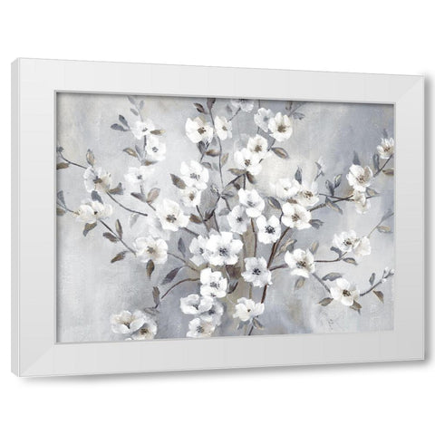 Misty Blossoms White Modern Wood Framed Art Print by Nan