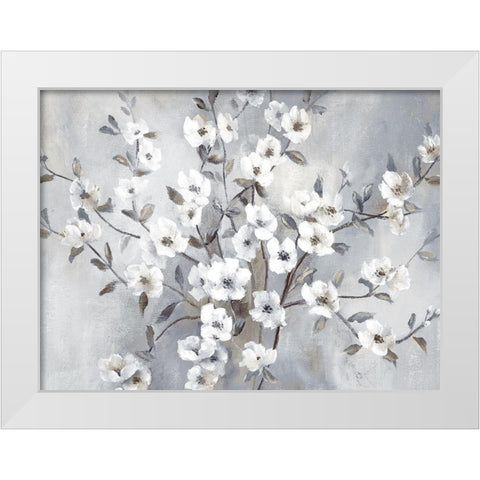 Misty Blossoms White Modern Wood Framed Art Print by Nan
