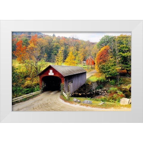 Vermont Covered Bridge White Modern Wood Framed Art Print by Delimont, Danita