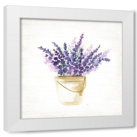 Bucket of Lavender I White Modern Wood Framed Art Print by Nan