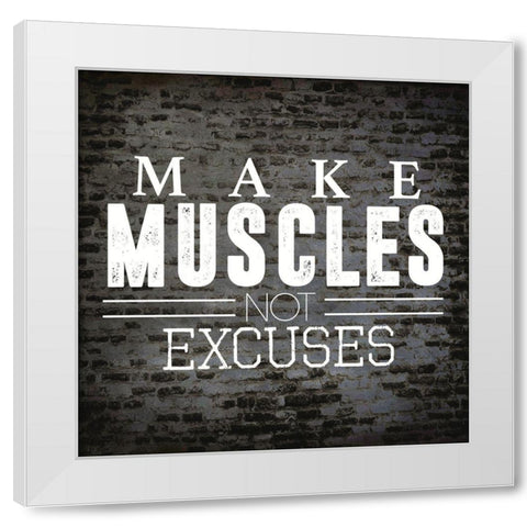 Make Muscles White Modern Wood Framed Art Print by CAD Designs