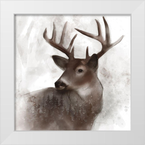 Forest Deer White Modern Wood Framed Art Print by Robinson, Carol