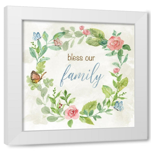 Bless Our Family White Modern Wood Framed Art Print by Nan