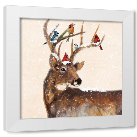 Winter Stag and Friends White Modern Wood Framed Art Print by Manning, Ruane