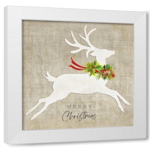Flying Reindeer I White Modern Wood Framed Art Print by Tava Studios