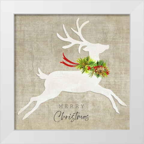 Flying Reindeer I White Modern Wood Framed Art Print by Tava Studios