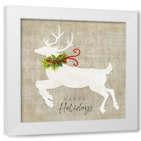 Flying Reindeer II White Modern Wood Framed Art Print by Tava Studios