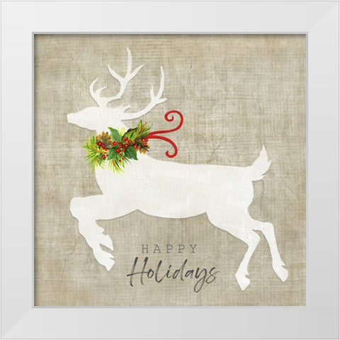 Flying Reindeer II White Modern Wood Framed Art Print by Tava Studios