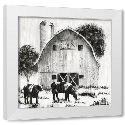 Country Cows White Modern Wood Framed Art Print by Nan