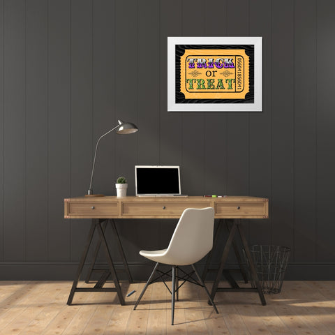 Trick or Treat Ticket White Modern Wood Framed Art Print by Finn, Livi