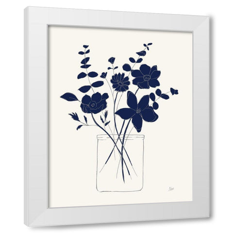 Indigo Sketch Bouquet I White Modern Wood Framed Art Print by Nan