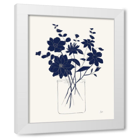 Indigo Sketch Bouquet II White Modern Wood Framed Art Print by Nan