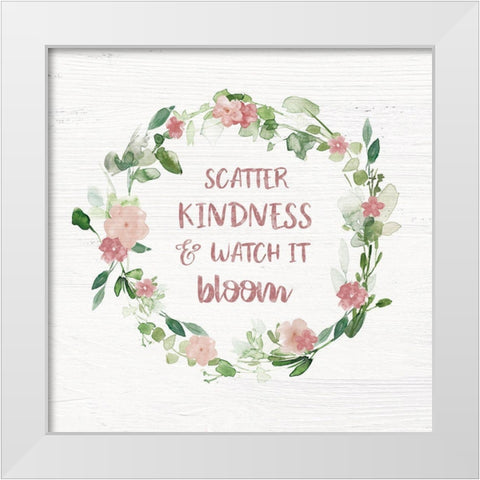 Blush Floral Kindness Wreath White Modern Wood Framed Art Print by Robinson, Carol