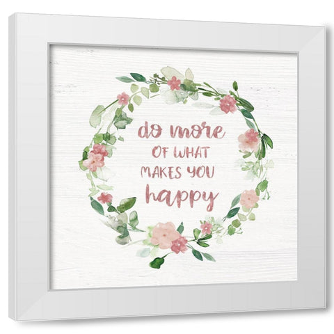 Blush Floral Happy Wreath White Modern Wood Framed Art Print by Robinson, Carol