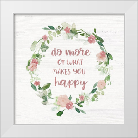 Blush Floral Happy Wreath White Modern Wood Framed Art Print by Robinson, Carol