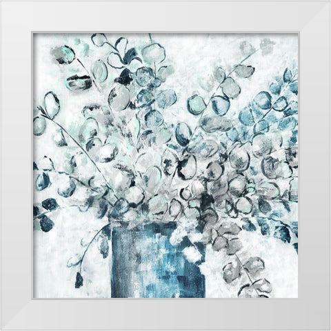Indigo Eucalyptus White Modern Wood Framed Art Print by Craven, Katrina