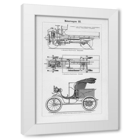 Industrial Motorcar White Modern Wood Framed Art Print by CAD Designs