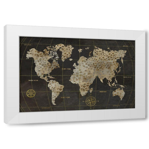 Safari World Map White Modern Wood Framed Art Print by Nan