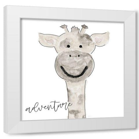 Adventure Giraffe White Modern Wood Framed Art Print by Carpentieri, Natalie