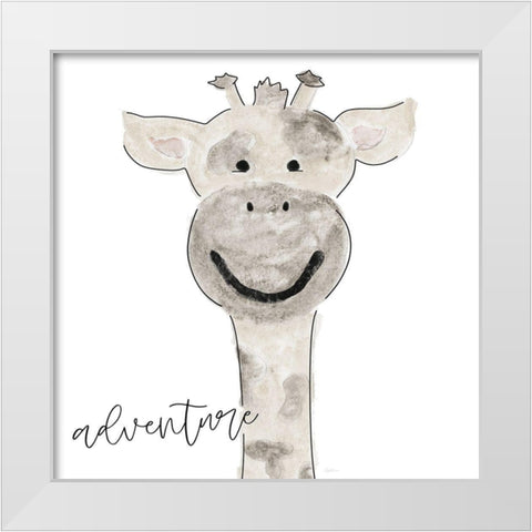 Adventure Giraffe White Modern Wood Framed Art Print by Carpentieri, Natalie