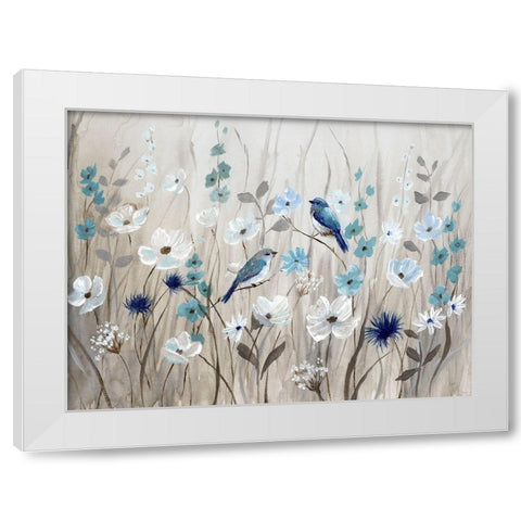 Bluebirds in Spring White Modern Wood Framed Art Print by Nan