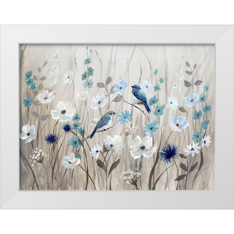 Bluebirds in Spring White Modern Wood Framed Art Print by Nan