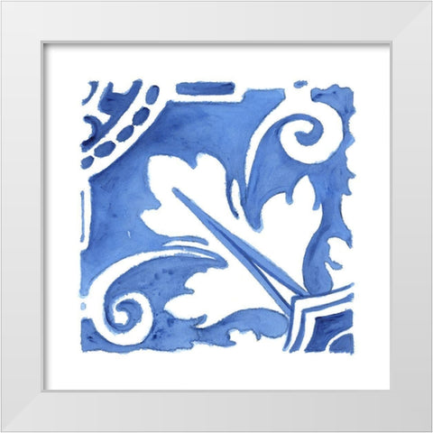 Blue Wash Tile I White Modern Wood Framed Art Print by Tava Studios