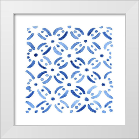 Blue Wash Tile II White Modern Wood Framed Art Print by Tava Studios
