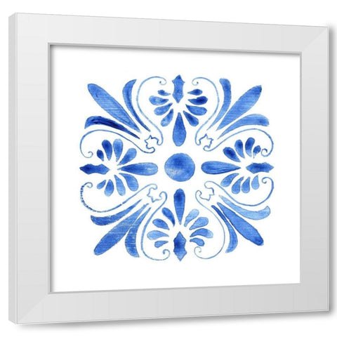 Blue Wash Tile III White Modern Wood Framed Art Print by Tava Studios