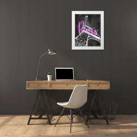 Neon Night in Paris White Modern Wood Framed Art Print by Carpentieri, Natalie