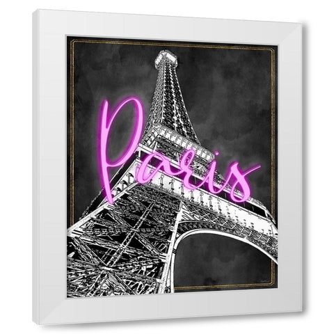 Neon Night in Paris White Modern Wood Framed Art Print by Carpentieri, Natalie