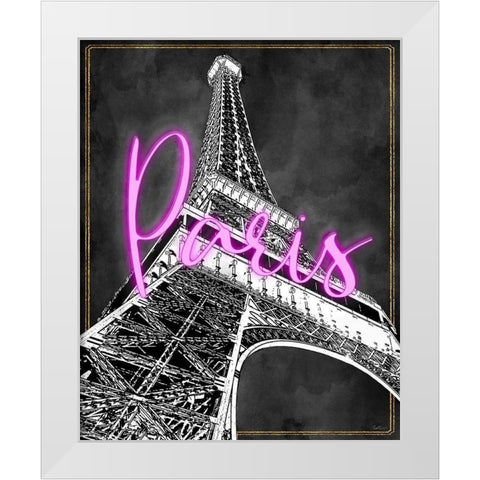 Neon Night in Paris White Modern Wood Framed Art Print by Carpentieri, Natalie