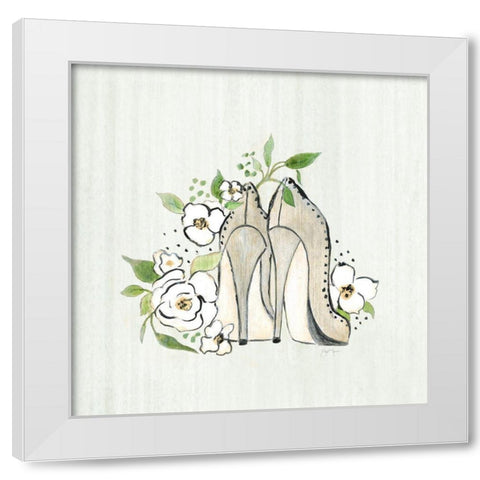 Fashion Floral Heels I White Modern Wood Framed Art Print by Tava Studios