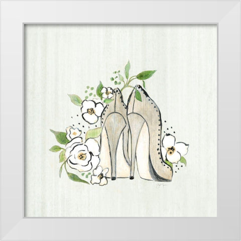 Fashion Floral Heels I White Modern Wood Framed Art Print by Tava Studios