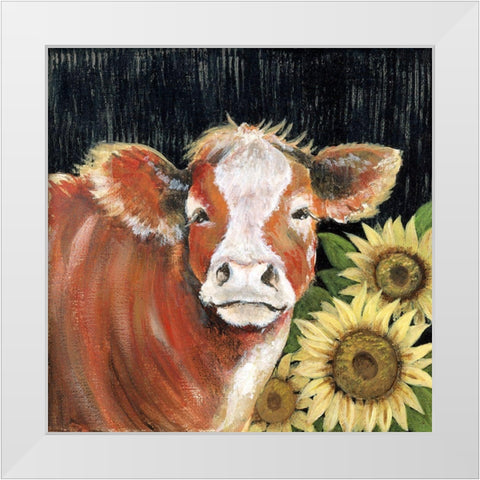 Barnyard Bessie White Modern Wood Framed Art Print by Tava Studios